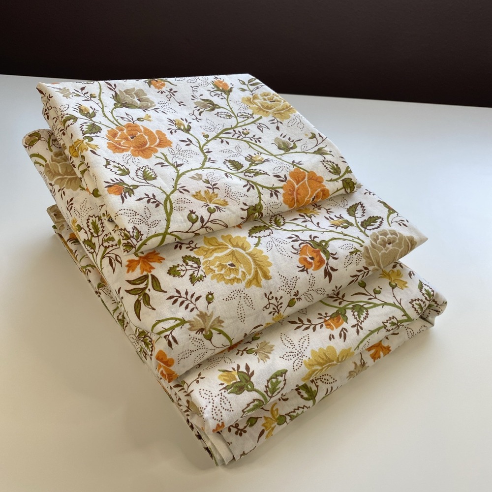 Vtg JCPenney Twin Sheet Set Floral White Orange Floral Cottages Autumn
